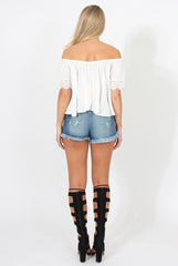 White Cold Shoulder Crop Top - Romy-Crop Tops