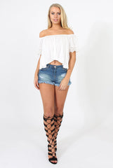 White Cold Shoulder Crop Top - Romy-Crop Tops