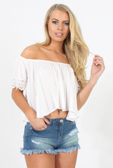 White Cold Shoulder Crop Top - Romy-Crop Tops