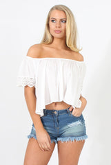 White Cold Shoulder Crop Top - Romy-Crop Tops