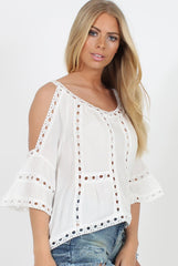 White Cold Shoulder Cut Out Top - Dominique-Tops