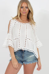 White Cold Shoulder Cut Out Top - Dominique-Tops