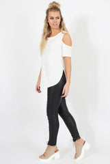 White Cold Shoulder Dipped Hem Top - Kay-Tops
