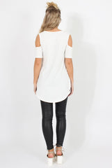 White Cold Shoulder Dipped Hem Top - Kay-Tops