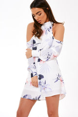 White Cold Shoulder Floral Dress - Maxine-Dresses