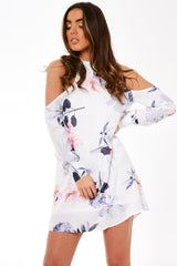 White Cold Shoulder Floral Dress - Maxine-Dresses