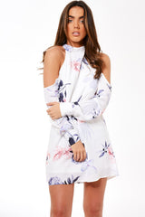White Cold Shoulder Floral Dress - Maxine-Dresses