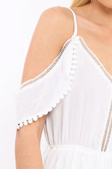 White Cold Shoulder Frill Playsuit - Lashanti-Playsuits