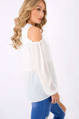 White Cold Shoulder Frill Top - Sophie-Tops