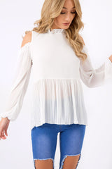 White Cold Shoulder Frill Top - Sophie-Tops