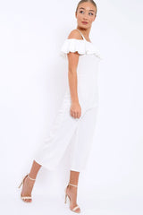 White Cold Shoulder Jumpsuit - Linora-Jumpsuits