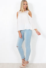 White Cold Shoulder Top - Emily-Tops