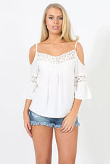 White Cold Shoulder Top - Penny-Tops