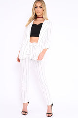 White Collar Cuffed Sleeves Striped Blazer - Elyza-Jackets