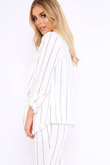 White Collar Cuffed Sleeves Striped Blazer - Elyza-Jackets
