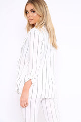 White Collar Cuffed Sleeves Striped Blazer - Elyza-Jackets