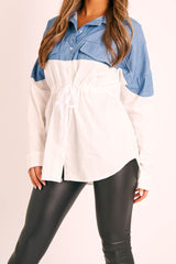 White Colour Block Denim Shirt - Jaiya-Shirts