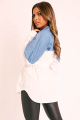 White Colour Block Denim Shirt - Jaiya-Shirts