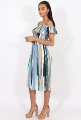 White Colourful Stripe Bardot Culotte Jumpsuit - Kathy-Jumpsuits