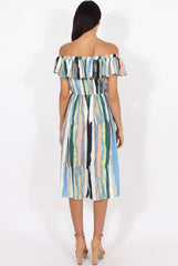 White Colourful Stripe Bardot Culotte Jumpsuit - Kathy-Jumpsuits