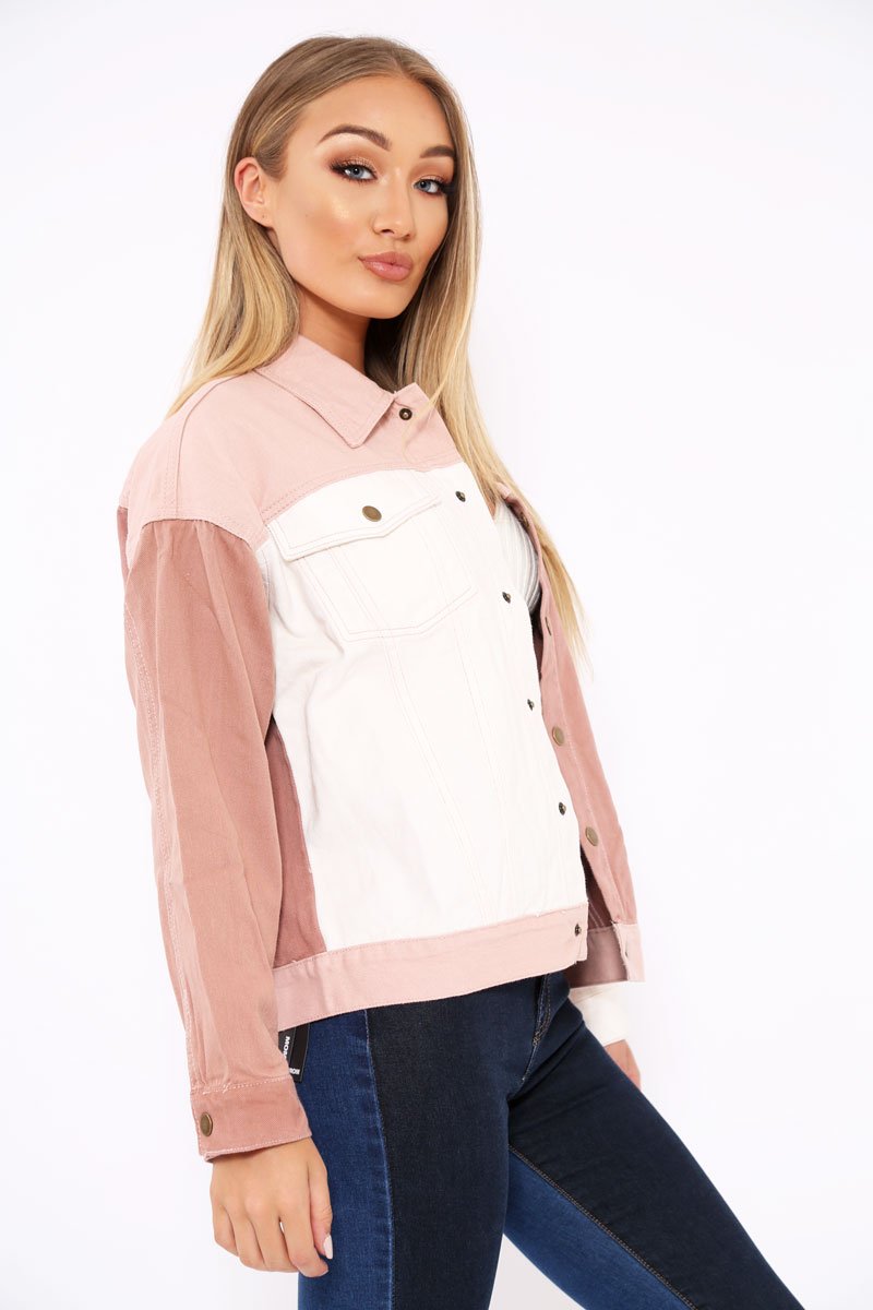 White Contrast Oversized Denim Jacket - Keeli-Denim Jackets