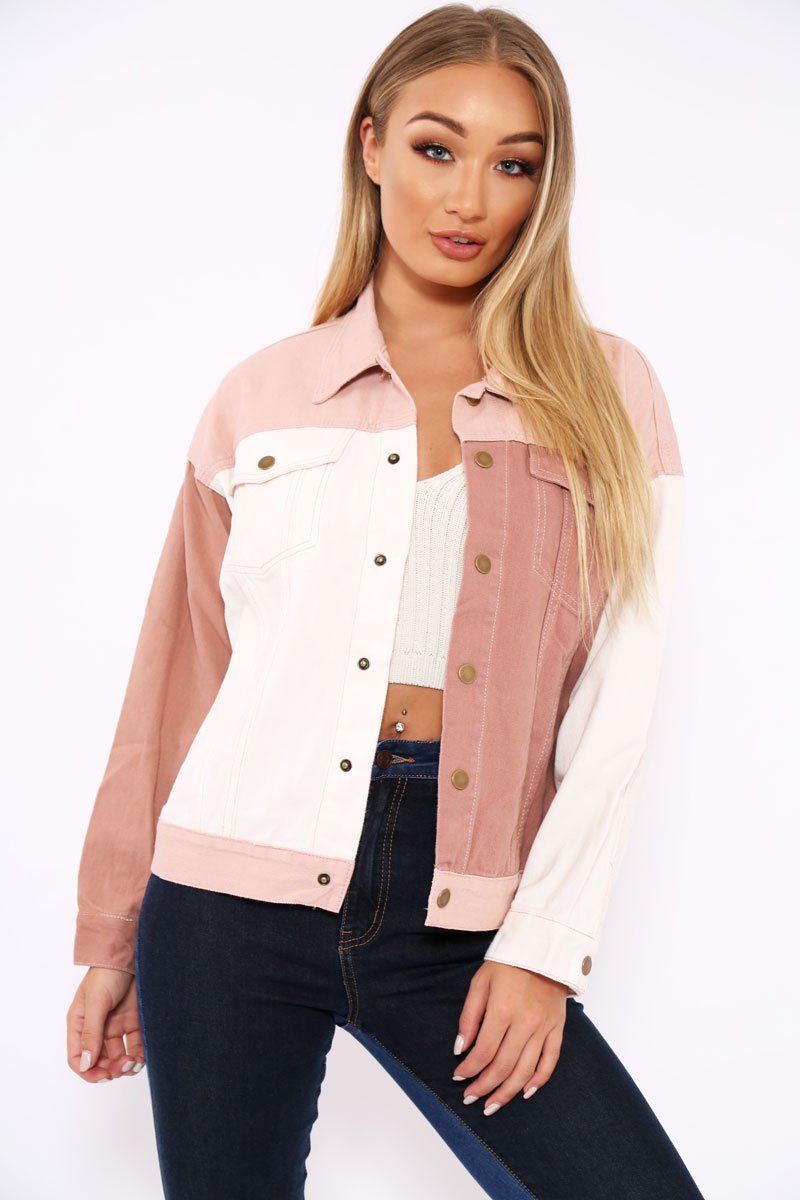 White Contrast Oversized Denim Jacket - Keeli-Denim Jackets