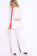 White Contrast Split Popper Front Co-ord Set - Krista-Co-ords