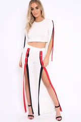 White Contrast Split Popper Front Co-ord Set - Krista-Co-ords