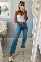 White Contrast Stitch Denim Bodysuit - Jamelia-Bodysuits