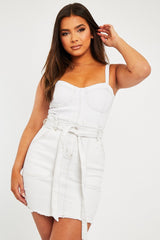White Contrast Stitch Denim Bodysuit - Jamelia-Bodysuits