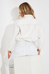 White Contrast Stitch Elasticated Hem Denim Jacket - Danalee-Jackets