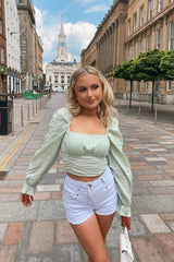 White Contrast Stitch Frayed Hem Denim Shorts - Jessie-Shorts