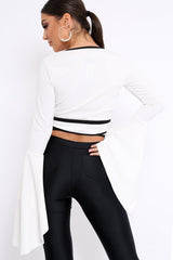 White Contrast Trim Tie Front Crop Top - Jaxy-Crop Tops