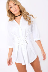 White Corset Front Shirt Dress - Malika-Shirts