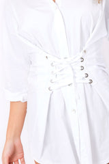 White Corset Front Shirt Dress - Malika-Shirts