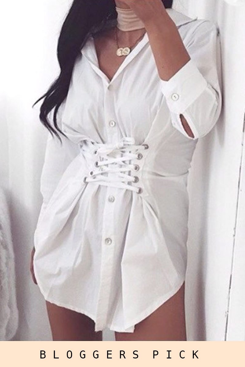 White Corset Front Shirt Dress - Malika-Shirts