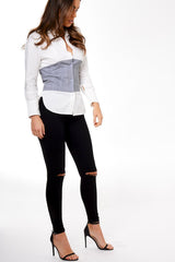 White Corset Lace Up Back Shirt - Ramona-Tops