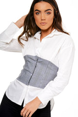 White Corset Lace Up Back Shirt - Ramona-Tops