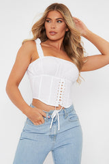 White Corset Lace up Crop Top - Niya-Crop Tops