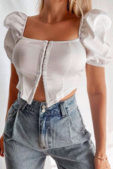 White Corset Satin Hook and Eye Crop Top - Andreia-Crop Tops