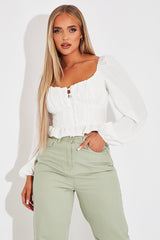 White Covered Button Top - Anelise-Tops