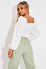 White Covered Button Top - Anelise-Tops
