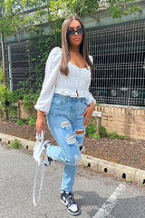 White Covered Button Top - Anelise-Tops