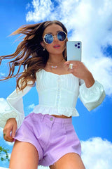 White Covered Button Top - Anelise-Tops