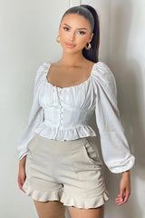 White Covered Button Top - Anelise-Tops