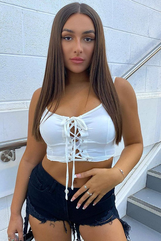 White Crepe Corset Bralet Top - Judie