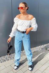 White Crepe Ruched Panel Crop Top - Laurie-Crop Tops