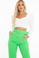 White Crepe Sweetheart Puff Sleeve Crop Top - Porsha-Crop Tops