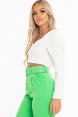 White Crepe Sweetheart Puff Sleeve Crop Top - Porsha-Crop Tops