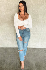 White Crepe Sweetheart Puff Sleeve Crop Top - Porsha-Crop Tops